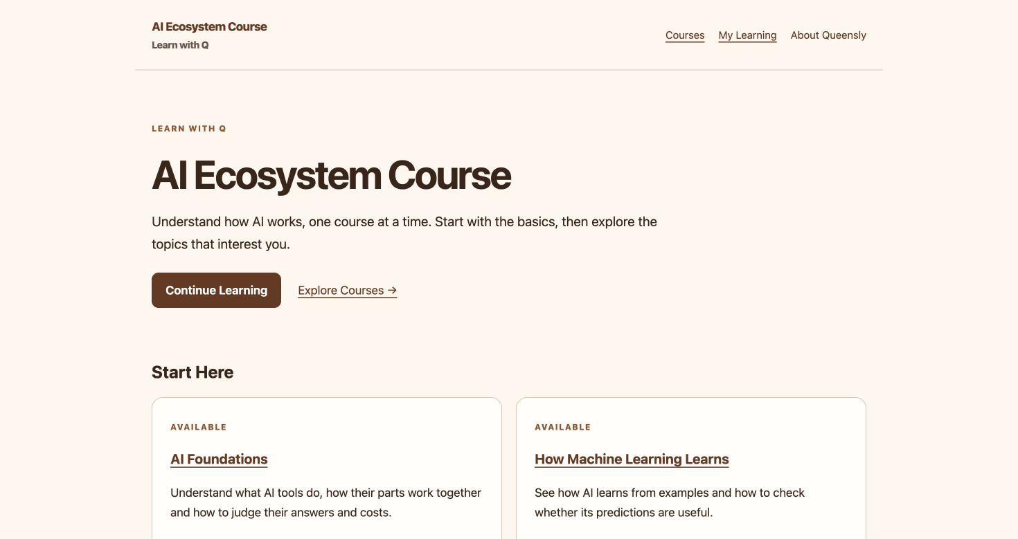 The AI Ecosystem website, showing AI Foundations and How Machine Learning Learns
